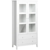HOMCOM Vitrina de Salón Aparador de Cocina con 2 Puertas de Vidrio 3 Estantes 2 Cajones para Comedor Oficina 80x40x160cm Blanco(m-11)