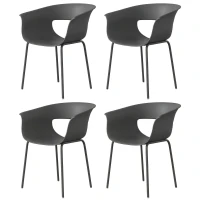 Outsunny Gartenstühle 4er Set ergonomisch Balkonstühle mit Ausschnittdesign Armlehne Wetterfest rostbeständig Dunkelgrau(m-11)