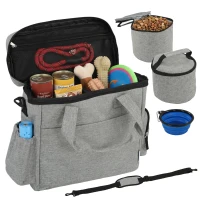 PawHut Hundebox Transportbox Hund mit mehreren Fächern 2 Futterbehältern zusammenklappbar Silikonschüssel 38x17x35 cm Hellgrau(m-12)
