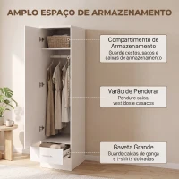 HOMCOM Roupeiro Moderno para Quarto com Barra de Pendurar, Gaveta e Prateleira Superior, 40x52x170 cm, Branco(m-4)