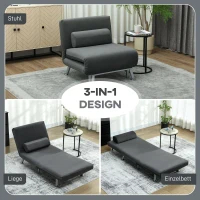HOMCOM Opklapbare stoel met bedfunctie, opvouwbare relaxstoel in velvet-look, Verstelbare rugleuning, 75 x 70 x 75 cm, Donkergrijs(m-4)