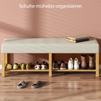 HOMCOM 140 cm schoenenbank van massief hout, moderne halbank met gewatteerd zitgedeelte voor twee personen, natuurlijk hout en crème wit(m-5)