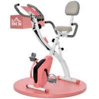 HOMCOM Bicicleta Estática Plegable 3 en 1 con Respaldo y 8 Niveles Resistencia Magnética, Bicicleta Estática en Casa Ajustable con Monitor LCD Volante Bandas Sensor de Pulso Soporte de Teléfono Rosa(m-1)