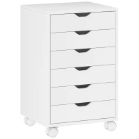 HOMCOM 6 Drawer Vertical File Cabinet, Mobile Filing Cabinet with Quiet Drawers and Wheels with 2 Brakes, White(m-1)