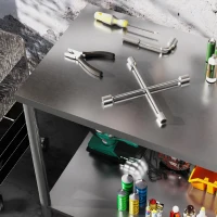 HOMCOM Mesa de Trabajo de Acero Inoxidable con 2 Estantes para Cocina Garaje Taller Carga 100 kg 90x60x86 cm Plata(m-9)