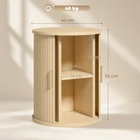 HOMCOM Mesa de Cabeceira Redonda Ranhurada com Porta Deslizante, para Quarto e Sala, 40x40x50cm, Carvalho(m-3)