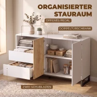 HOMCOM Sideboard Moderner Aufbewahrungsschrank mit 2 Soft-Close-Türen und 2 Schubladen 140x40x85 cm, Weiß(m-5)