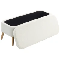 HOMCOM Opbergzithocker, zithocker met 65 L opbergruimte, voetensteun, fleece-stof, rubberhout, schuim, 120 x 42 x 45 cm, Crèmekleurig(m-10)