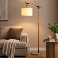 HOMCOM Metal Frame Floor Lamp with 350 Degree Rotating Lampshade, for Living Room and Bedroom, LED Bulb Included, Brown(m-8)