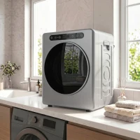 HOMCOM 5kg Ablufttrockner, 1000W Kompakter freistehender Frontlader-Wäschetrockner mit Edelstahltrommel, Timer, Silber(m-2)