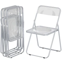 HOMCOM Lot de 4 chaises pliantes en acrylique et acier, chaises pliantes portables pour maison, salle à manger, transparentes(m-12)