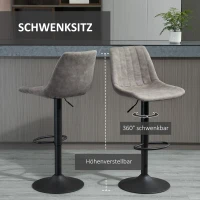 HOMCOM 2-delige set barkrukken in retrodesign, inclusief voetensteun, in hoogte verstelbaar, Gaslift, Grijs + Zwart(m-4)