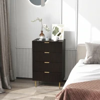 HOMCOM Cassettiera da 4 Cassetti Moderna, Comò con Maniglie Dorate e Dispositivo Antiribaltamento, 60x40x96 cm, Nero(m-7)