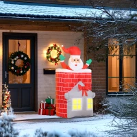 Outsunny Opblaasbare Kerstdecoratie, Kerstman in Schoorsteen, LED's, Blower(m-7)