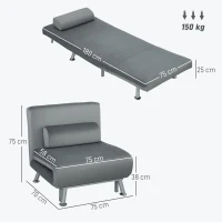 HOMCOM Opklapbare stoel met bedfunctie, opklapbare relaxstoel in fluweellook, verstelbare rugleuning, 75 x 70 x 75 cm, Grijs(m-3)