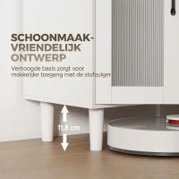 HOMCOM Dressoir Keukenkast met Lade, 2 Kasten, Open Vak, Geribbelde Acrylglasdeur 80 x 34 x 91 cm Wit+Eiken(m-7)