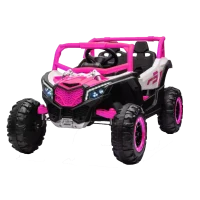 12V Veicolo elettrico per bambini 2 posti, ammortizzazione anteriore/posteriore e funzione d'oscillazione, 111x70x63 cm, Rosa+Bianco(m-2)