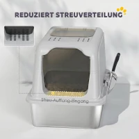 PawHut Katzenklo, Katzentoilette mit Deckel, Streuschaufel, vorne Eingang und ober Ausgang Edelstahl bis 8 kg(m-6)
