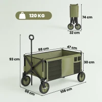 Outsunny Bollerwagen, klappbar, 5 Seitentaschen, einziehbare Griff, bis 120 kg belastbar, Stahl, 108 x 55 x 93 cm, Grün(m-3)