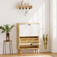 HOMCOM Meuble à chaussures, armoire à chaussures étroite, 2 tiroirs rabattables, portes haute brillante, 60x24x91cm, blanc(m-2)