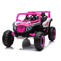 12V Veicolo elettrico per bambini 2 posti, ammortizzazione anteriore/posteriore e funzione d'oscillazione, 111x70x63 cm, Rosa+Bianco(m-8)