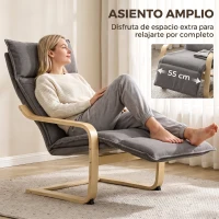 HOMCOM Butaca de Salón Tapizada en Lino con Reposapiés con Balanceo Suave Respaldo Alto Asiento Amplio Gris Oscuro(m-8)