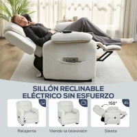 HOMCOM Sillón Relax Reclinable Eléctrico Motor Silencioso 2 Posiciones Memoria Reposapiés Reposacabezas Puerto USB y Bolsillos(m-4)