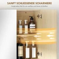 HOMCOM badkamerkast, spiegeldeuren, open rek, wandmontage, MDF, spaanplaat, eiken(m-5)