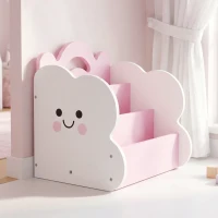AIYAPLAY 3-in-1 Kinderregal mit Spielzeugaufbewahrung, Modularer Bücherregal mit 4 Taschen & 3 Ebenen sowie Nachttisch, Rosa(m-9)