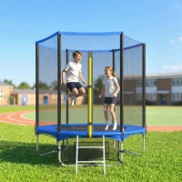SPORTNOW Cama Elástica Exterior Ø183 cm Trampolín para Niños de +6 Años Adultos con Red de Seguridad Escalera de 2 Peldaños Azul(m-2)