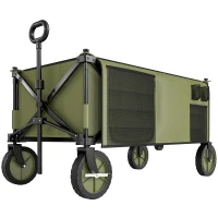 Outsunny Bollerwagen, klappbar, 5 Seitentaschen, einziehbare Griff, bis 120 kg belastbar, Stahl, 108 x 55 x 93 cm, Grün(m-1)