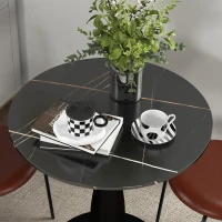 HOMCOM Ronde Eettafel, Poedergecoat Staal, MDF met Melamine, Antislip Voetjes, 70 x 74 cm, Zwart(m-8)