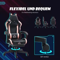 HOMCOM Gamingfauteuil met kattenoortjes, kantelbare rugleuning, uitschuifbare voetsteun, tot 120 kg, Roze/Zwart(m-7)