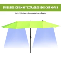 Outsunny Dubbele Parasol Tuinparasol Marktparasol Terrasparasol met Handkruk Groen Ovaal 460 x 270 x 240 cm(m-4)