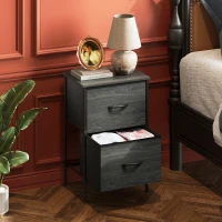 Comodino con 2 cassetti in tessuto, ampio spazio contenitivo, piano in legno impermeabile, 39,8x29,8x63,1 cm, Nero(m-1)