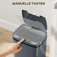HOMCOM Sensor Prullenbak 15L Automatische prullenbak met twee openingsmodi, voor kantoor, keukens, 27,6 x 21,4 x 33,5 cm, grijs(m-5)