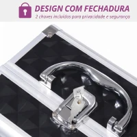 HOMCOM Estojo de Maquilhagem Organizador Cosméticos Profissional Portátil com Fecho e Vários Compartimentos 20x15x15 cm, Preto(m-4)