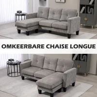 HOMCOM Hoekbank, Hoek-couch met omkeerbare chaiselongue, L-vormige bank, Bekleding in linnenlook, 186 x 130 x 84 cm, Bruin(m-6)