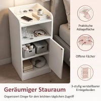 HOMCOM Nachttisch 2er-Set mit Ladestation, Schmaler Nachtschrank mit offenem Fach, verstellbarem Einlegeboden für Schlafzimmer(m-6)
