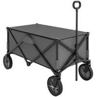 Outsunny Bollerwagen, klappbar, 5 Seitentaschen, einziehbare Griff, bis 120 kg, Stahl, dunkelgrau, 100 x 55 x 93 cm(m-11)