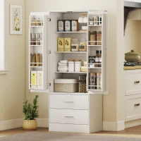 HOMCOM Buffet haut cuisine, armoire de cuisine, 2 portes, 8 porte-épices, 2 tiroirs, étagères réglables, 60x40x159cm, blanc(m-10)