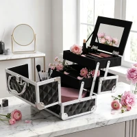 HOMCOM Estojo de Maquilhagem Organizador Cosméticos Profissional Portátil com Fecho e Vários Compartimentos 20x15x15 cm, Preto(m-7)