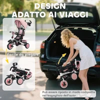 AIYAPLAY Triciclo per Bambini 6 in 1 con Maniglione di Spinta e Sedile Girevole, 111.5x52x98 cm, Rosa(m-7)