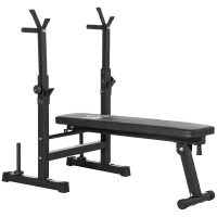 HOMCOM Banco de Musculación con Soporte para Barra y Estación de Dips Carga 220 kg para Entrenamiento en Casa Gimnasio(m-1)