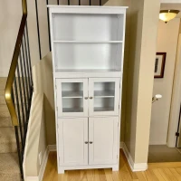 HOMCOM Freestanding Kitchen Cupboard, 4-Door Storage Cabinet with Adjustable Shelf and Glass Doors for Dining Room, Living Room, White(m-11)