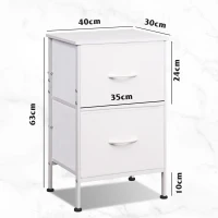 Comodino con 2 cassetti in tessuto, grande capienza, piano in legno impermeabile, 39,8x29,8x63,1 cm, bianco(m-8)