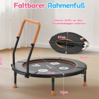 Trampolino per bambini piccoli, design anti‑ribaltamento, ripiegabile salvaspazio, ideale per bambini da 1–6 anni, Dimensioni 91 x 91 x 81 cm, 91x91x81 cm, Nero(m-4)