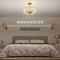 HOMCOM Plafondlamp, Kronleuchter-Design, Kristallen kap, 3 lampen, Metaal, Goudkleurig(m-4)
