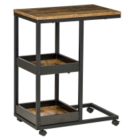HOMCOM Bijzettafel op Wielen voor Sofa of Bed, Industriële Stijl, Staal en Hout, Bruin en Zwart