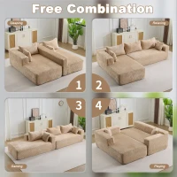 Divano angolare modulare a L con chaiselongue, design minimalista salvaspazio, seduta profonda, 279x179x83 cm, Beige(m-6)